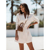 Lace-up Collar Loose Solid Color Blazer